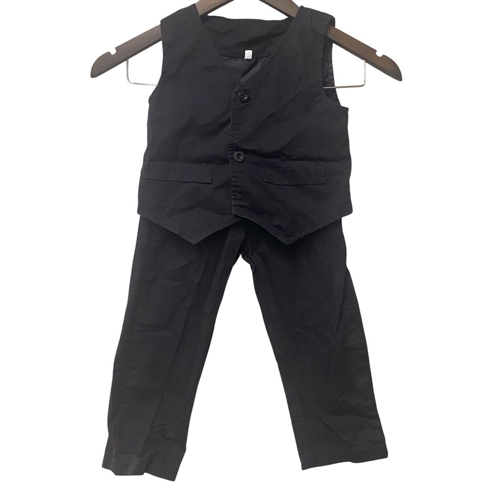 Unbranded 2pc Vest and Pants Suit Set Kids Black Formal Wedding Special Occasion